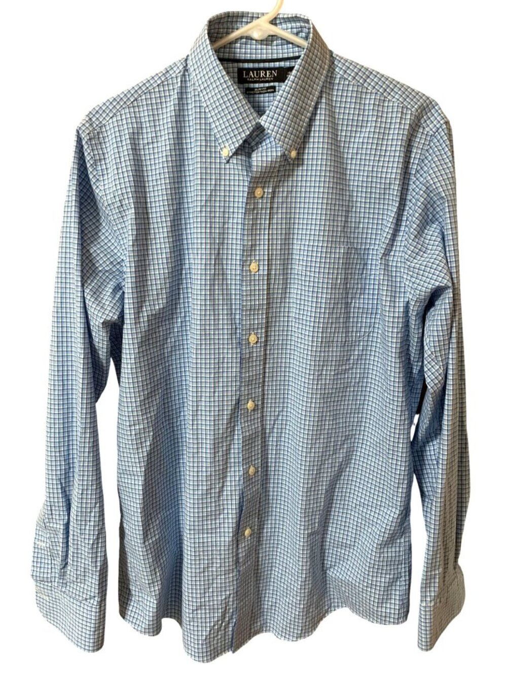 Lauren Ralph Lauren LRL Mens 16.5 36/37 Blue Check Button Down Dress Shirt Non I